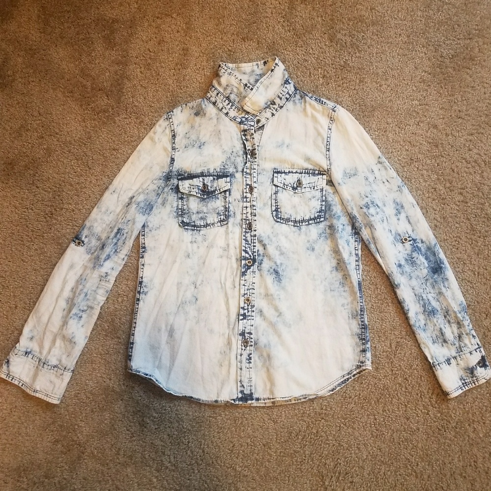Acid wash button down chambray shirt
